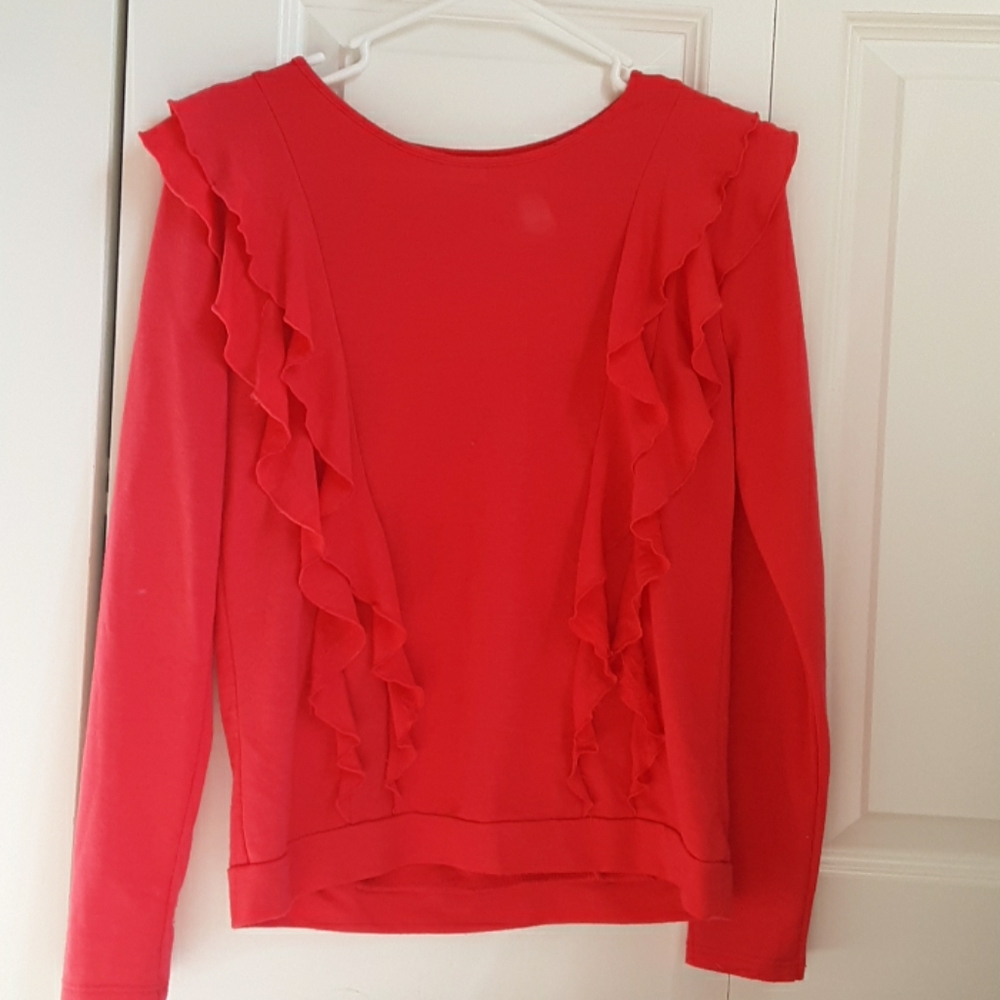 Red shirt with ruffles